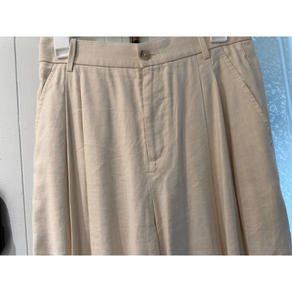 Banana Republic Womens Beige Linen Blend Pleated Wide Leg Trousers Pants Size 2